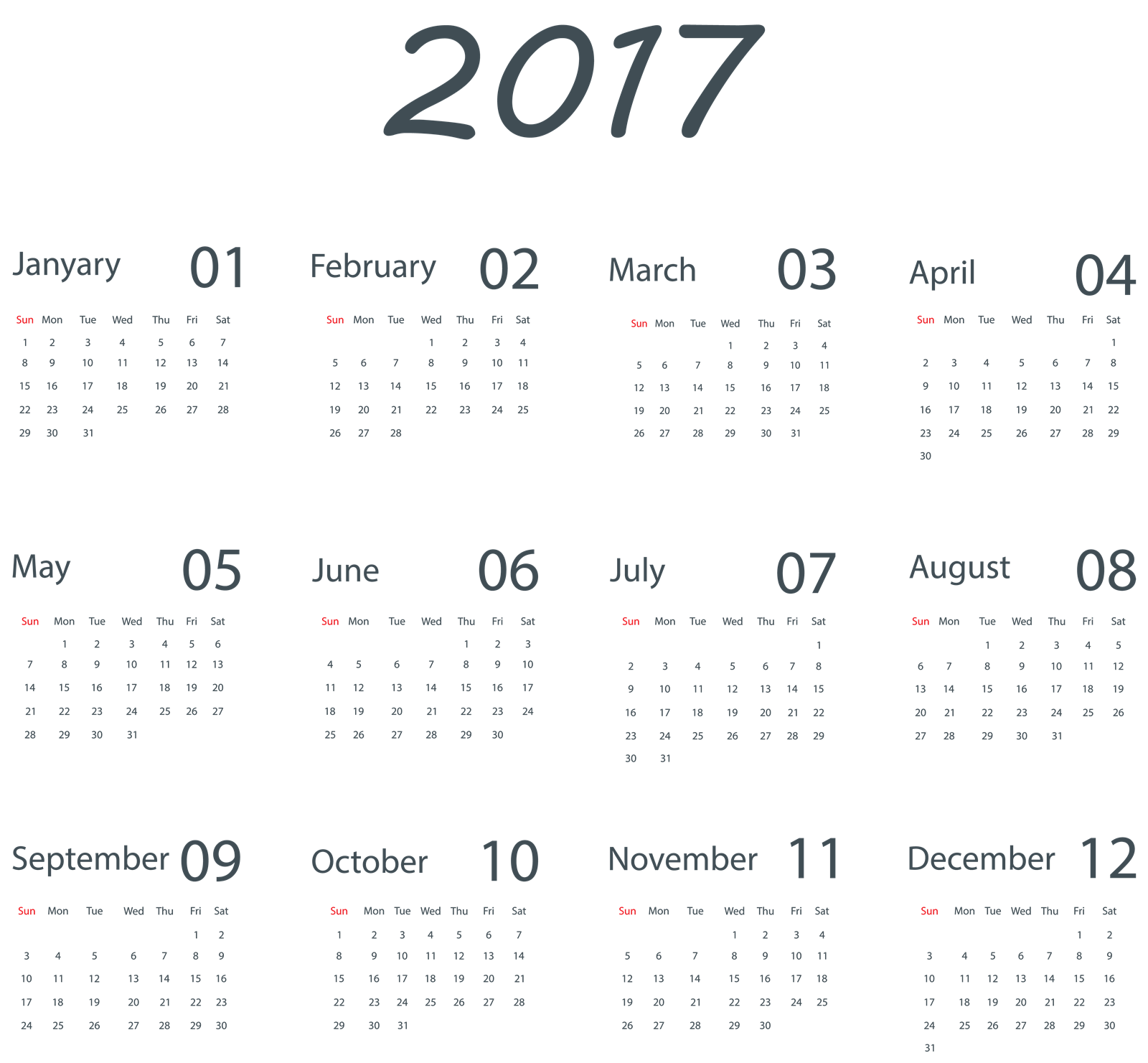 2017 Calendar PNG HD pngteam.com