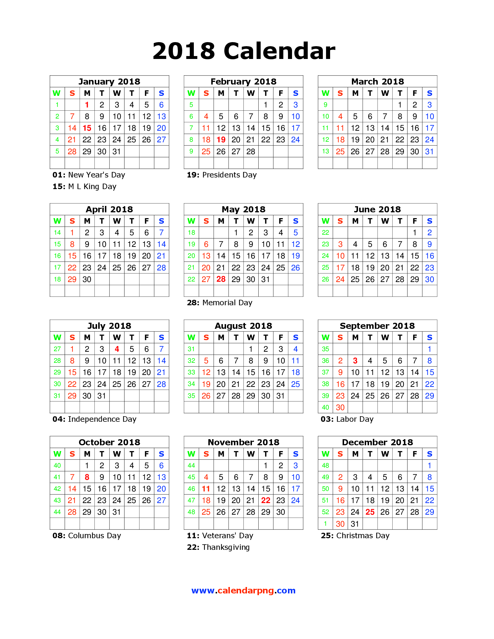 2018 Calendar PNG File pngteam.com