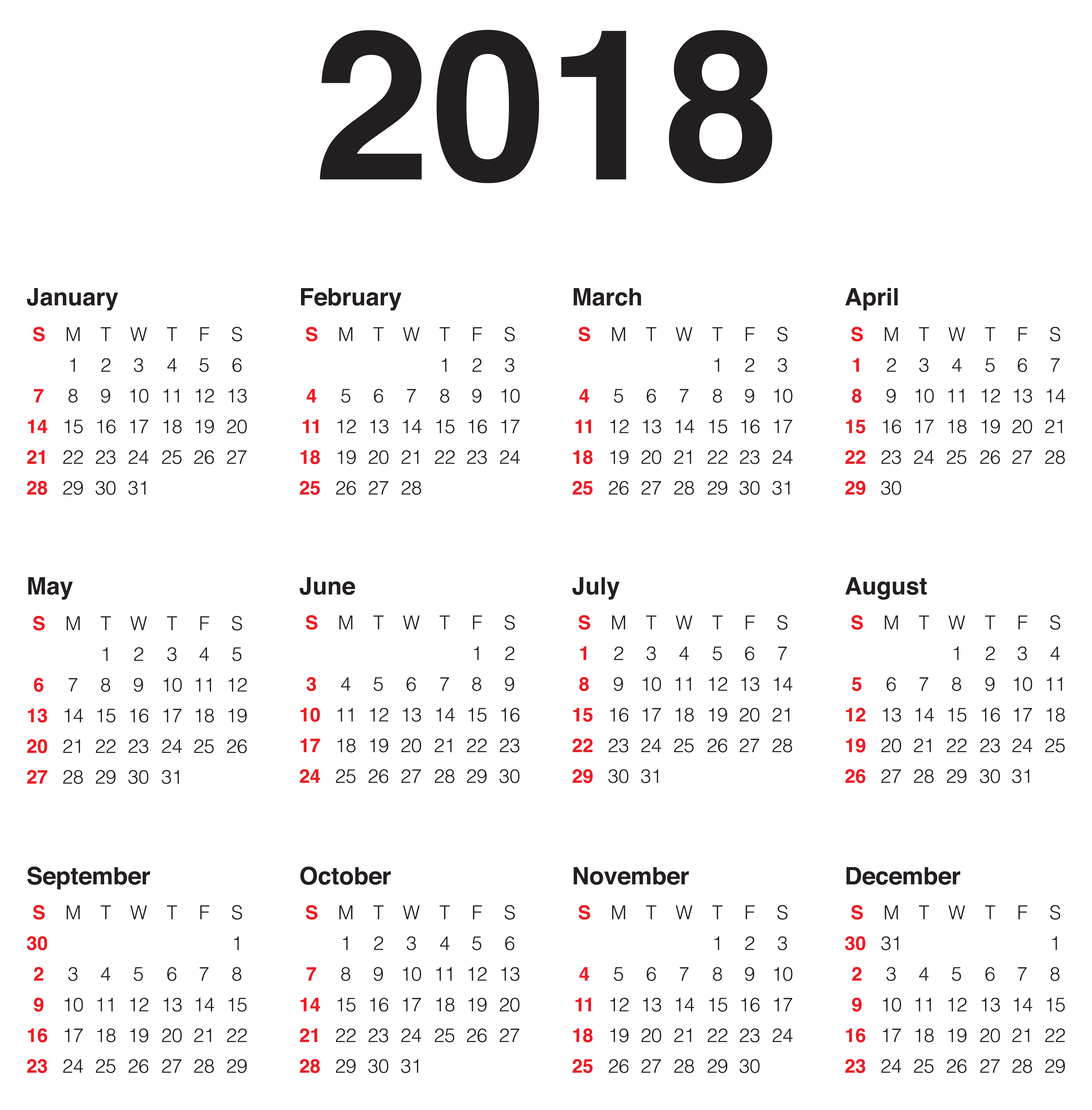 2018 Calendar PNG