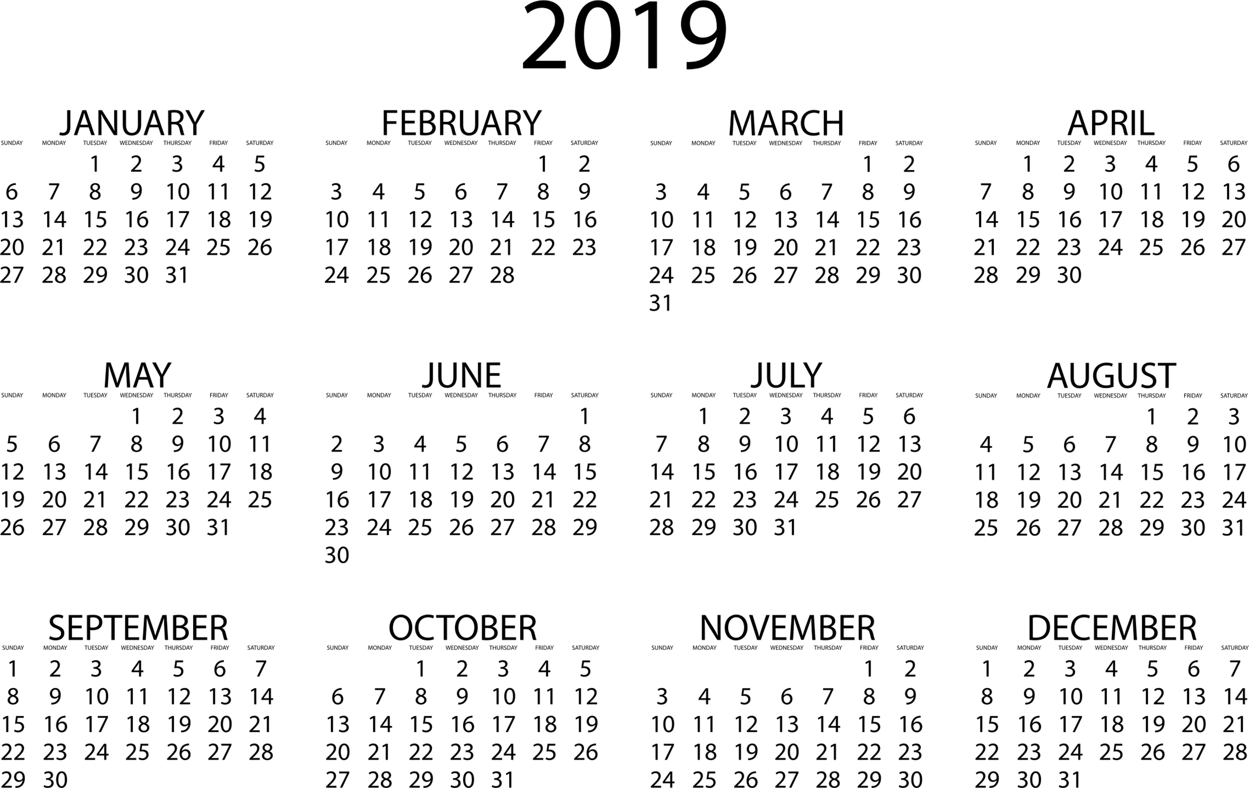 2019 Calendar PNG Transparent pngteam.com