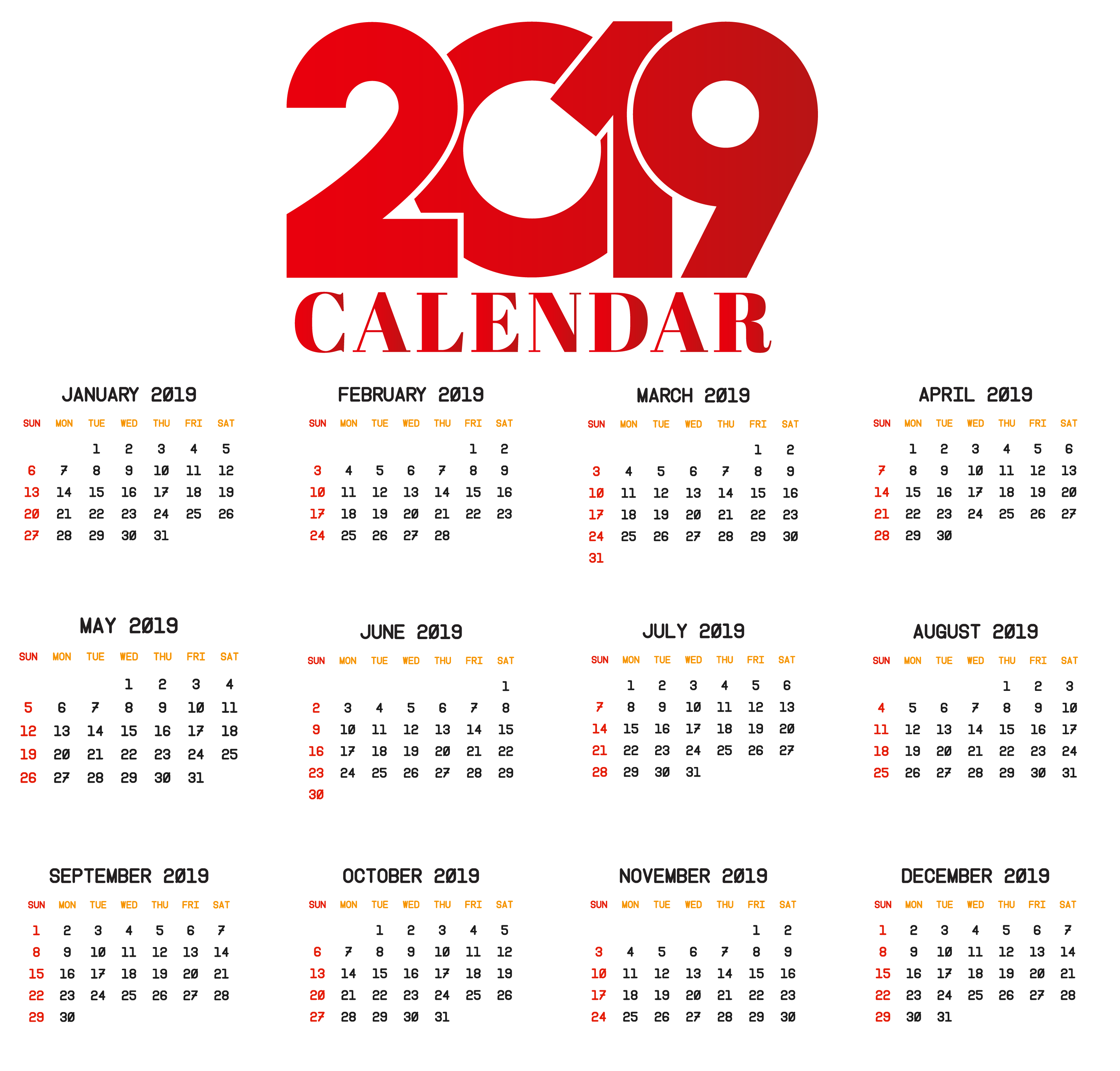 2019 Calendar PNG Image in High Definition pngteam.com