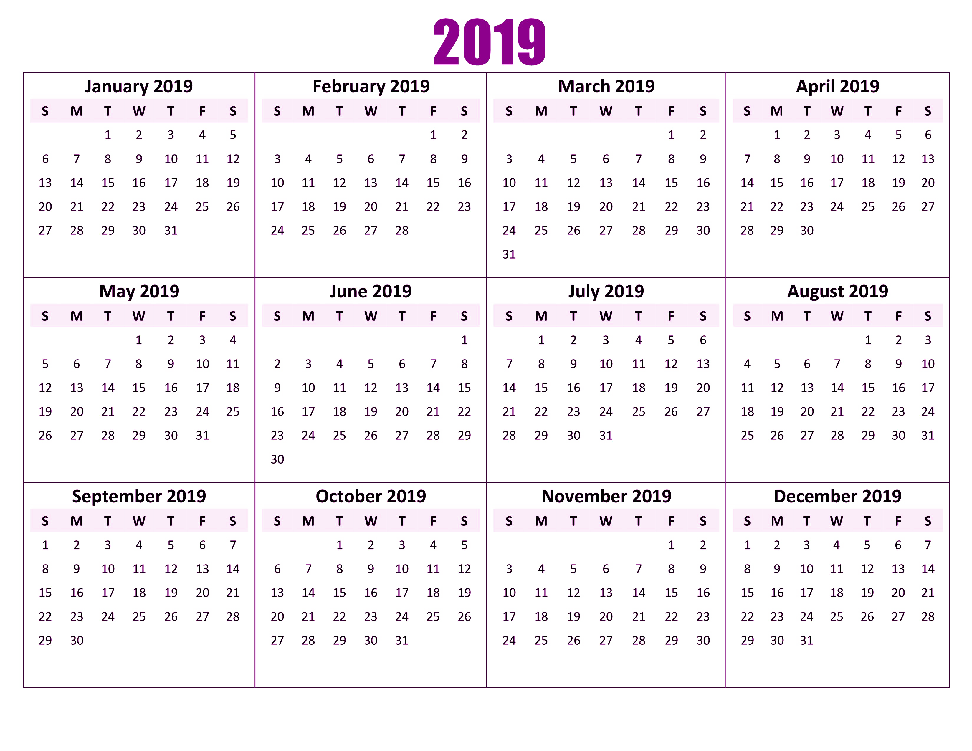2019 Calendar PNG pngteam.com