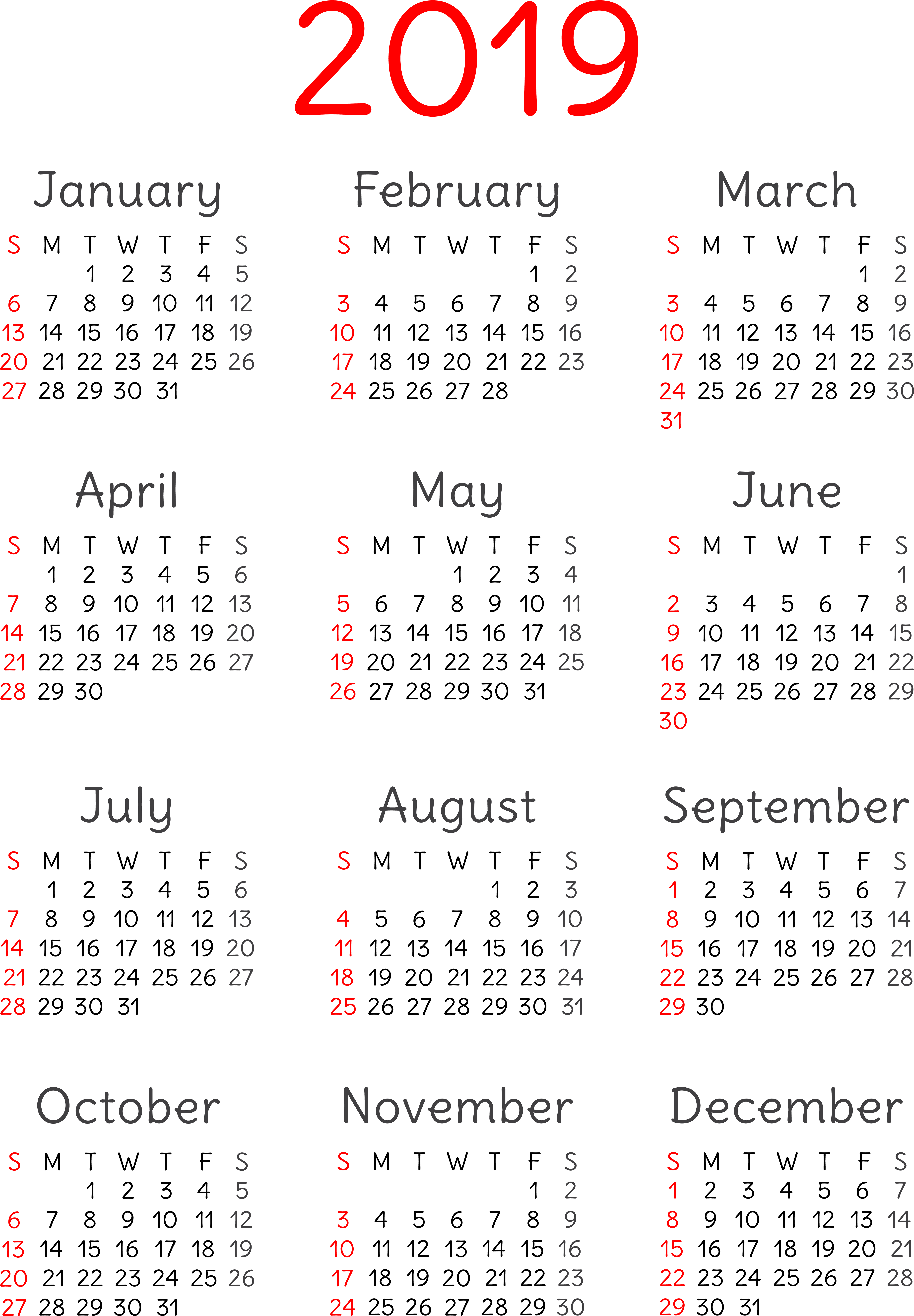 2019 Calendar PNG HQ Image pngteam.com