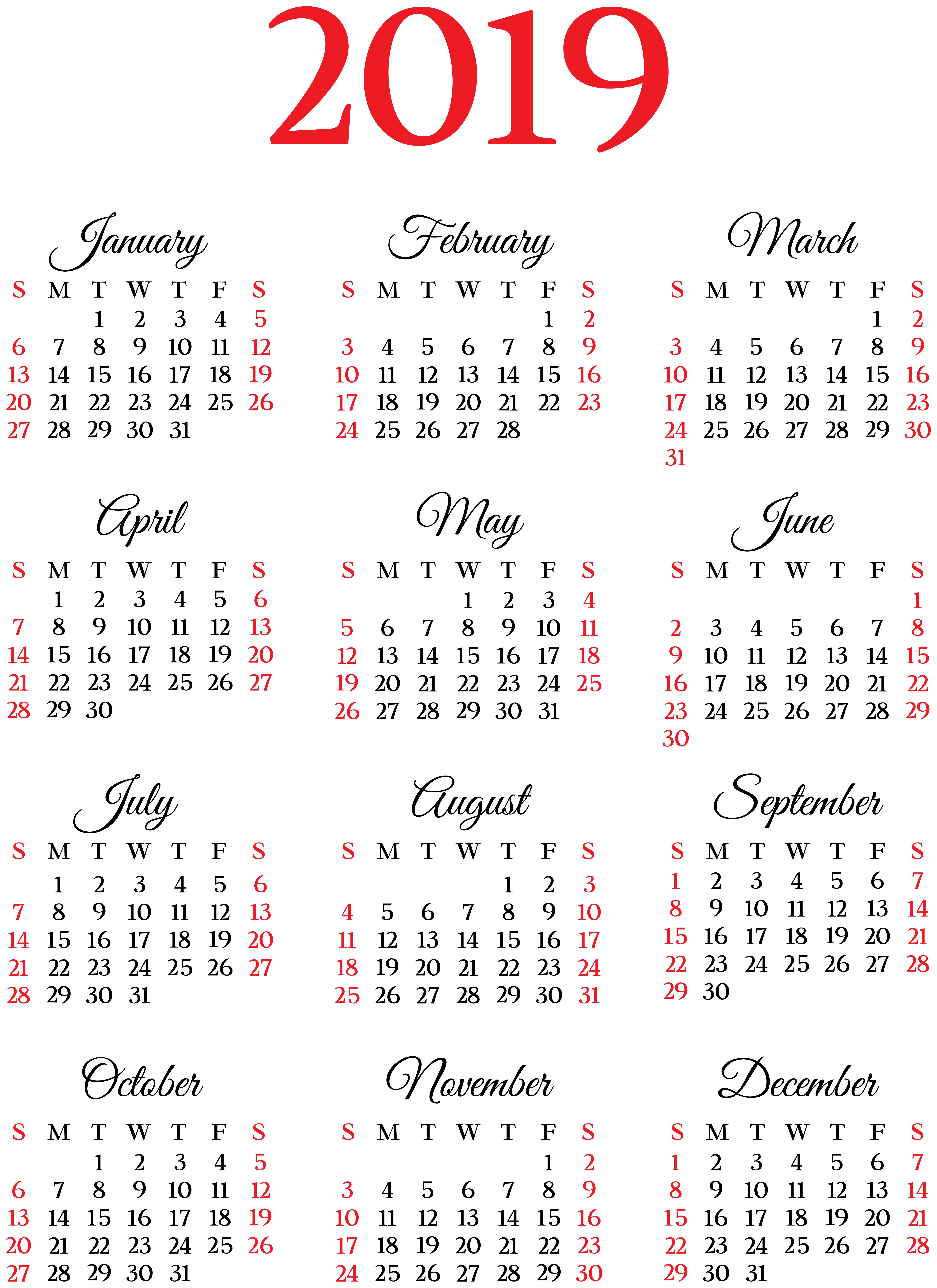 2019 Calendar PNG HQ Image pngteam.com