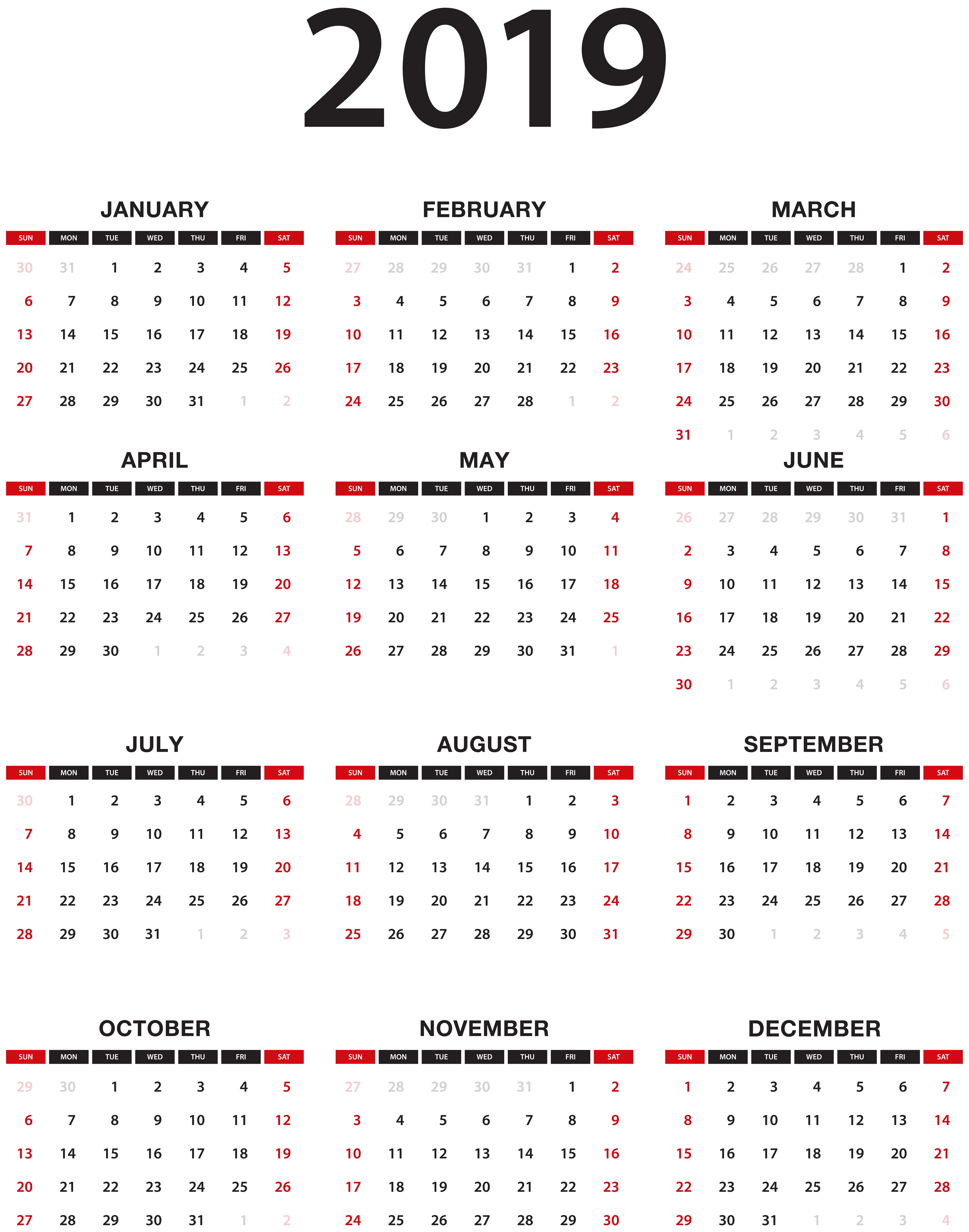 2019 Calendar PNG HQ pngteam.com