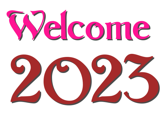 Welcome 2023 pink and red text png file.