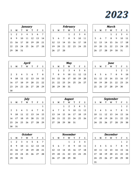 Monthly Calendar 2023 PNG