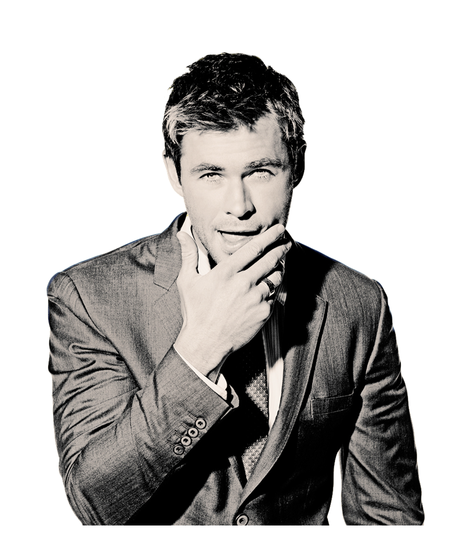 Chris Hemsworth Black and White PNG Transparent pngteam.com