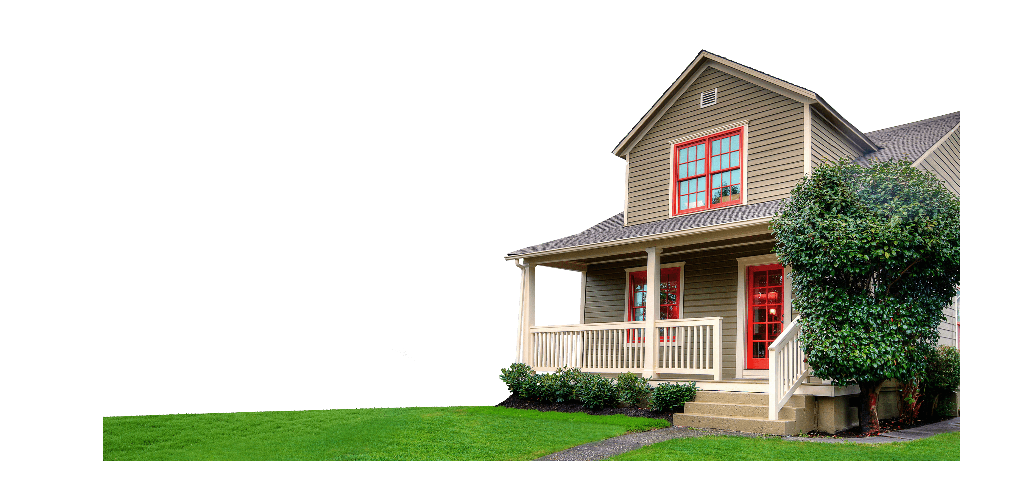 House with green objects PNG Transparent