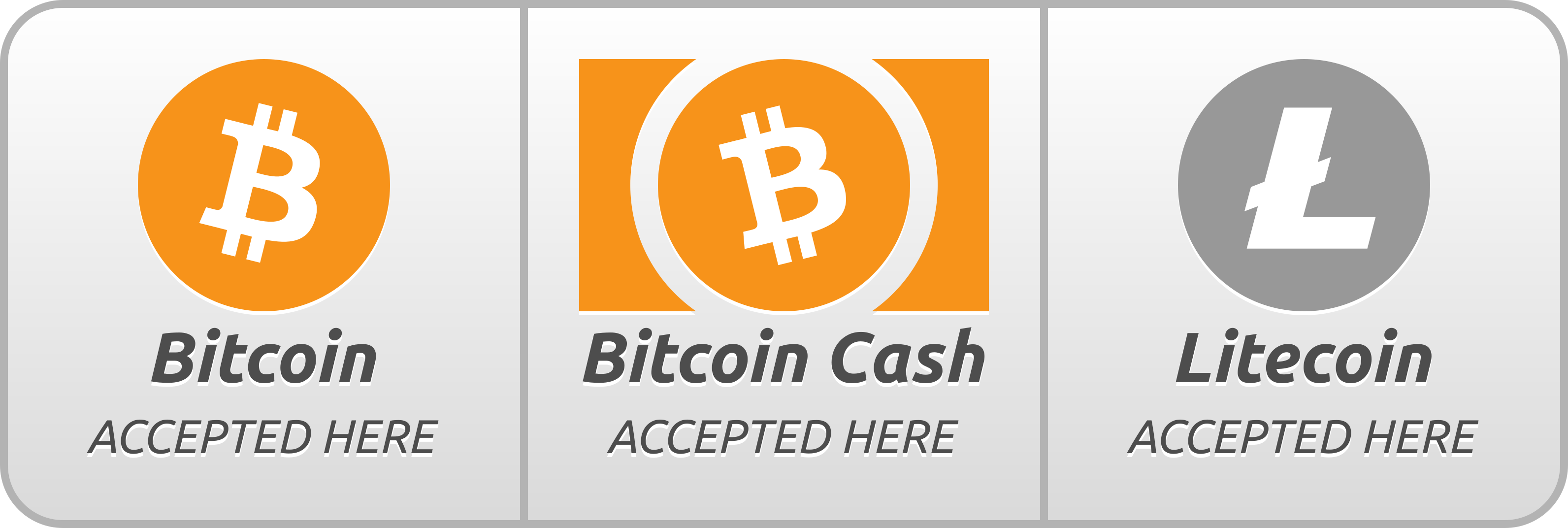 BTC, BCH and Litecoin Accepted Here Button PNG HQ