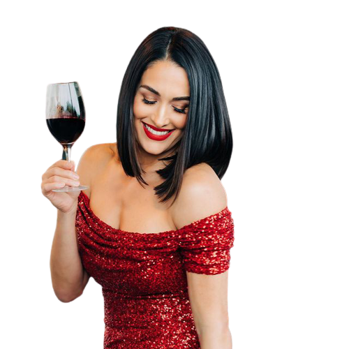 Nikki Bella Red Dress and Wine PNG pngteam.com