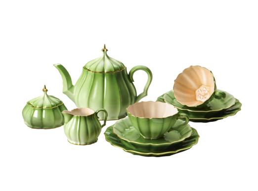 Green Tea Set PNG Transparent - Tea Set Png