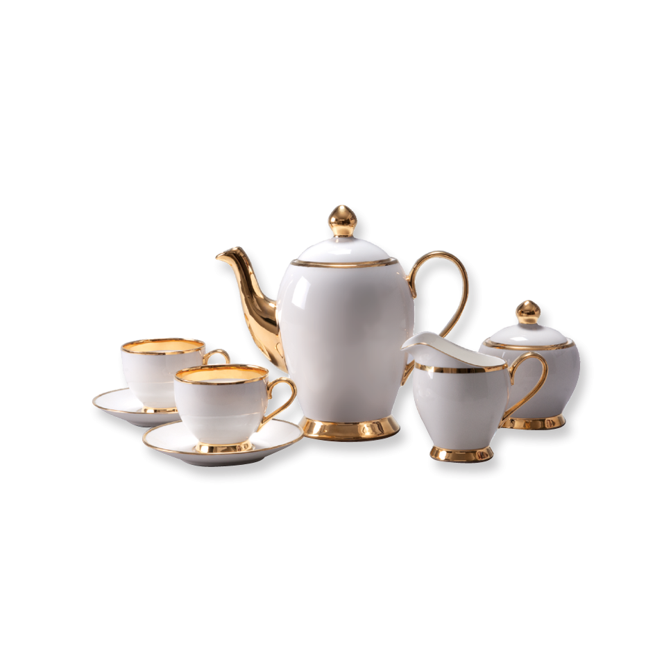 Gold and White Tea Set PNG - Tea Set Png